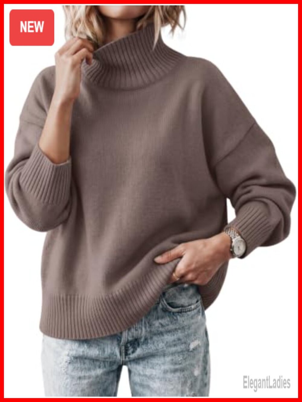 Women's Oversized Turtleneck Pullover Sweater Cozy Fall Winter Knit